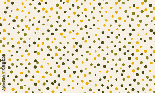 Abstract mustard yellow and olive green polka dot pattern on cream background.  Perfect for textile design, wrapping paper, or website backgrounds.  Cheerful, playful, and subtly textured.