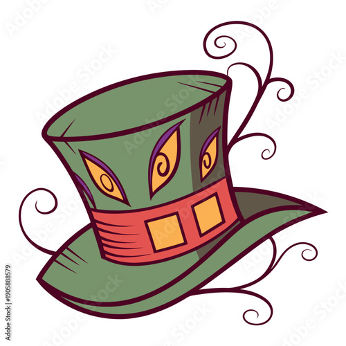 Surreal Mad Hatter hat with a dark, spooky aesthetic, perfect for artistic and imaginative projects.