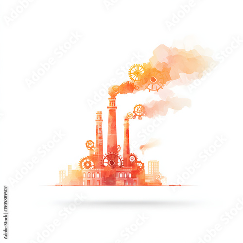 Wallpaper Mural Industrial factory pollution watercolor illustration. AI generated Torontodigital.ca