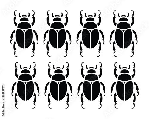 Scarab beetles silhouette isolated on white background, vector illustrations of insects for entomology, wildlife study, nature design, educational materials, and digital graphic projects.