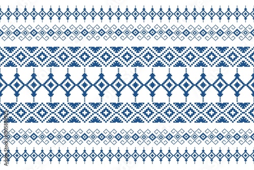 Canvas-taulu Collection of traditional blue geometric border patterns on white background