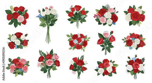 Collection of various red and floral bouquets and arrangements
