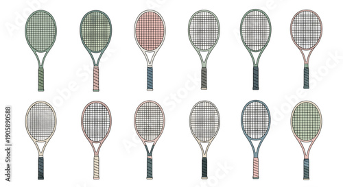 Collection of vintage tennis rackets with wooden handles and strings
