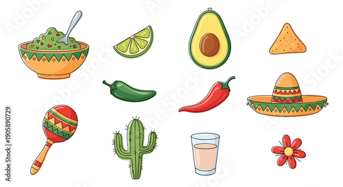 Collection of mexican food ingredients and traditional dishes
