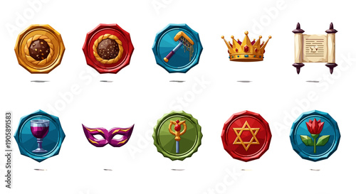 Collection of colorful religious and cultural symbols blue backgrounds