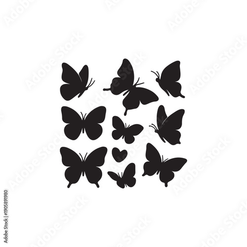Minimal Butterfly Shadow Shapes Illustration Set