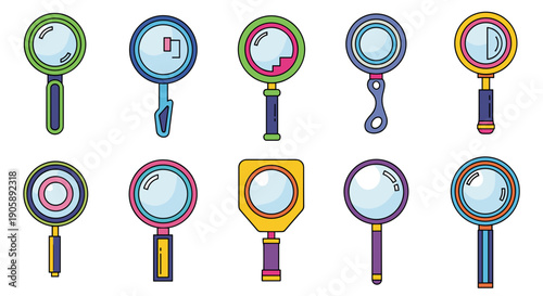 Collection of colorful magnifying glasses with various handle designs