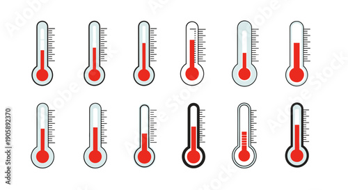 Collection of thermometers showing different temperature levels