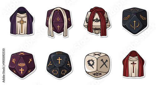 Collection of military and religious badges and patches for uniforms