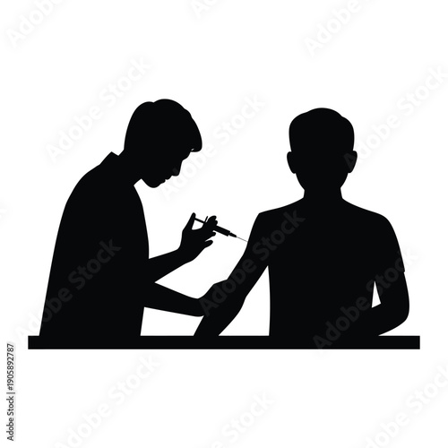 Silhouette of a healthcare worker administering an injection to a patient