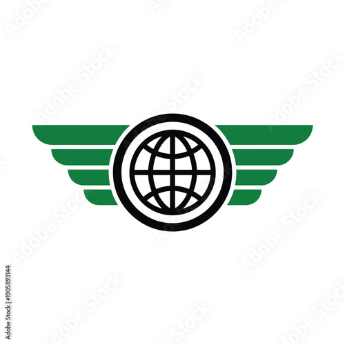 Green and black logo depicting a winged globe symbolizing global aviation