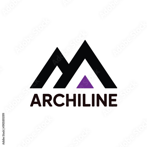 Black and purple archiline logo featuring geometric mountain and letter forms