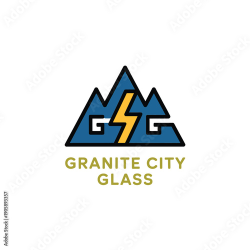 Granite city glass logo featuring mountains and a lightning bolt