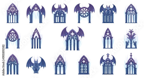 Collection of gothic and fantasy style architectural designs and structures