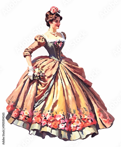 Photos woman in 18th century dress fashion vector illustration