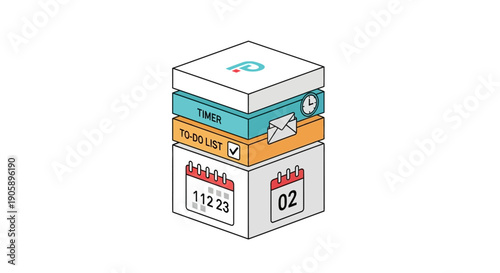 Stacked White Boxes with Labels and Symbols.