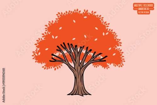 Vector Illustration of a Tree, MS Disease Support Orange Tree Vector with Falling Leaves for Multiple Sclerosis Awareness, Nature Inspired Medical Research, Chronic Illness Advocacy, and Patient Care 