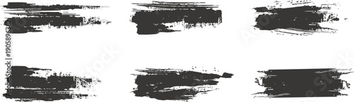 Abstract black grunge brush strokes set on a clean white background. Rough paint textures create a modern artistic look for posters, branding, and digital designs. Ideal for edgy creative projects.