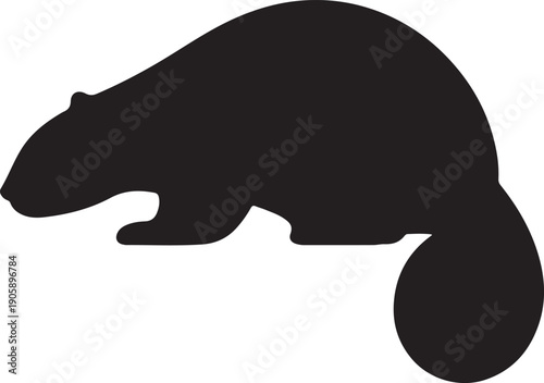 Beaver Silhouette: A stark black silhouette of a beaver showcases its iconic features. Perfectly capture the distinct form and unmistakable character of this iconic animal.