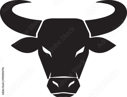 Symbolic Bull's Head Silhouette: A bold and powerful depiction of a bull's head, presented in a striking silhouette with sharp angles and clean lines, embodying strength and determination.