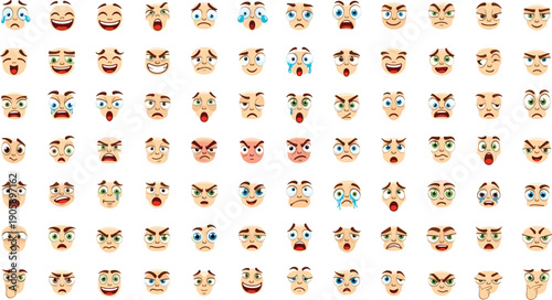 Expressive Cartoon Emoji Faces: A Collection of Diverse Emotions and Expressions for Digital Communication and Creative Design Projects, Perfect for UI/UX Design, Animated Content, and Character...