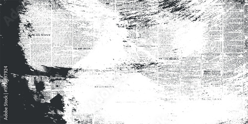  Vintage grunge newspaper collage background. Newspaper with old grunge vintage unreadable paper texture background