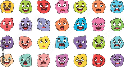 Playful Cartoon Faces: A Colorful Vector Collection of Expressive Emotions for Creative Designs, Educational Materials, and Engaging Content Creation