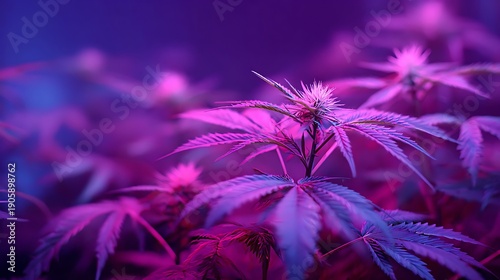 Macro shot of cannabis bud with pink and blue illumination marijuana plant Photo