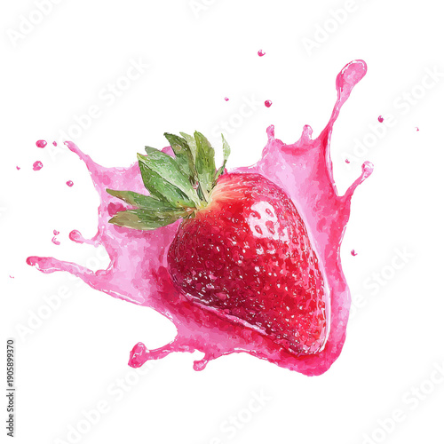 Fresh Strawberry Splashing into Water with Vibrant Colors