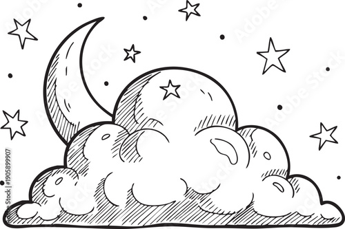 Moon and star night sky cloud illustration