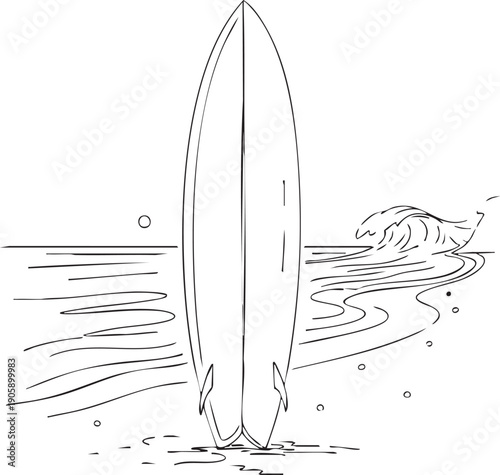 Surfboard icon with wave