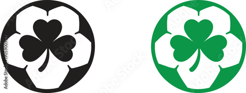 Shamrock Clover Soccer Ball Icon, Saint Patrick’s Day Football Vector Symbol