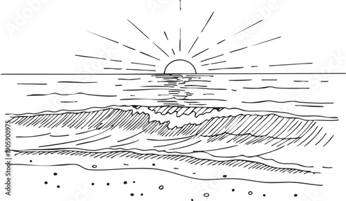 Sunrise ocean waves illustration