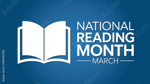 National Reading Month March Banner with Open Book Icon for Library Literacy Programs, Educational Campaigns and School Reading Motivation Events