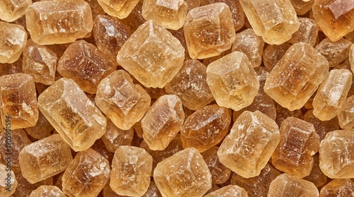 Brown Sugar Crystals Texture – Raw Cane Sugar Cubes – Natural Sweetener Food Background for Packaging, Baking Design, Organic Branding, Culinary Concepts, Macro Rustic Close Up