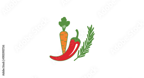 Carrot and Peppers with Herbs Illustration.