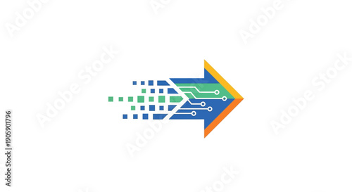 Colorful arrow graphic with squares.