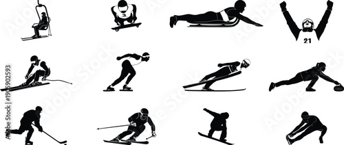 Winter olympics sports icons skiing snowboarding ice hockey and more