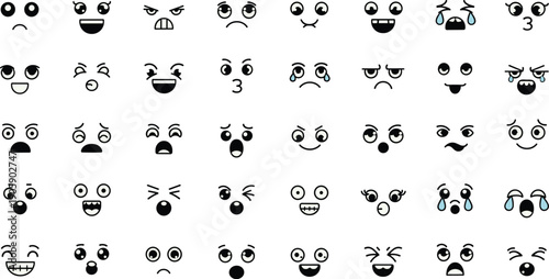Minimalist Vector Emoticons Collection: Expressive Facial Expressions for Modern Design Projects and Creative Content Creation, Illustrating a Range of Emotions with Simple Cartoon Faces