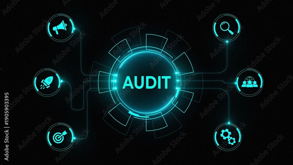 © Masha Stock - Business, Technology, Internet and network concept. Audit business and finance concept. Glowing neon background, Motion graphics of '18+' concept. 4k