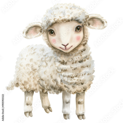 Cute and Adorable Lamb with Fluffy Wool in a Bright Illustration