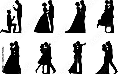 Romantic Proposal Silhouette Collection Vector Art
