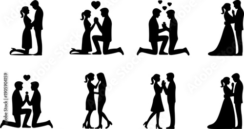 Romantic Proposal Silhouette Collection Vector Art