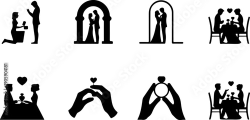 Romantic Proposal Silhouette Collection Vector Art