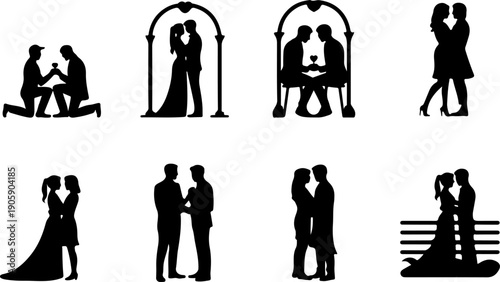 Romantic Proposal Silhouette Collection Vector Art