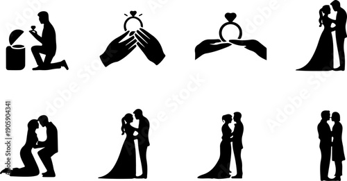 Romantic Proposal Silhouette Collection Vector Art