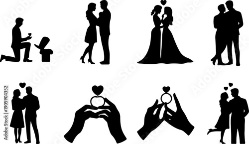 Romantic Proposal Silhouette Collection Vector Art