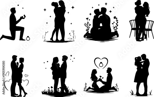 Romantic Proposal Silhouette Collection Vector Art