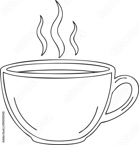 Steaming hot coffee cup isolated on transparent background, simple line drawing