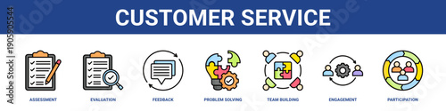 Customer Service web banner icon set collection solid style.